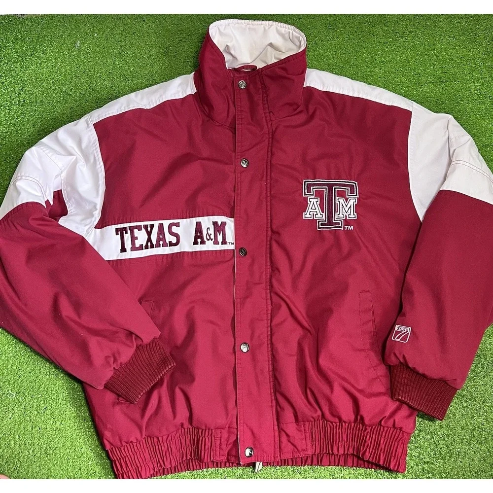 Vintage Texas A&M Jacket MED 90s‎ Jacket Puffy Maroon White Beveled T Logo7